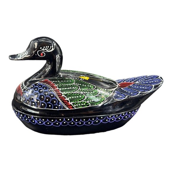 Lacquered Box Other - 1980s Hand Painted Wooden Duck Lacquered Trinket Box Hand Made In Thailand VTG